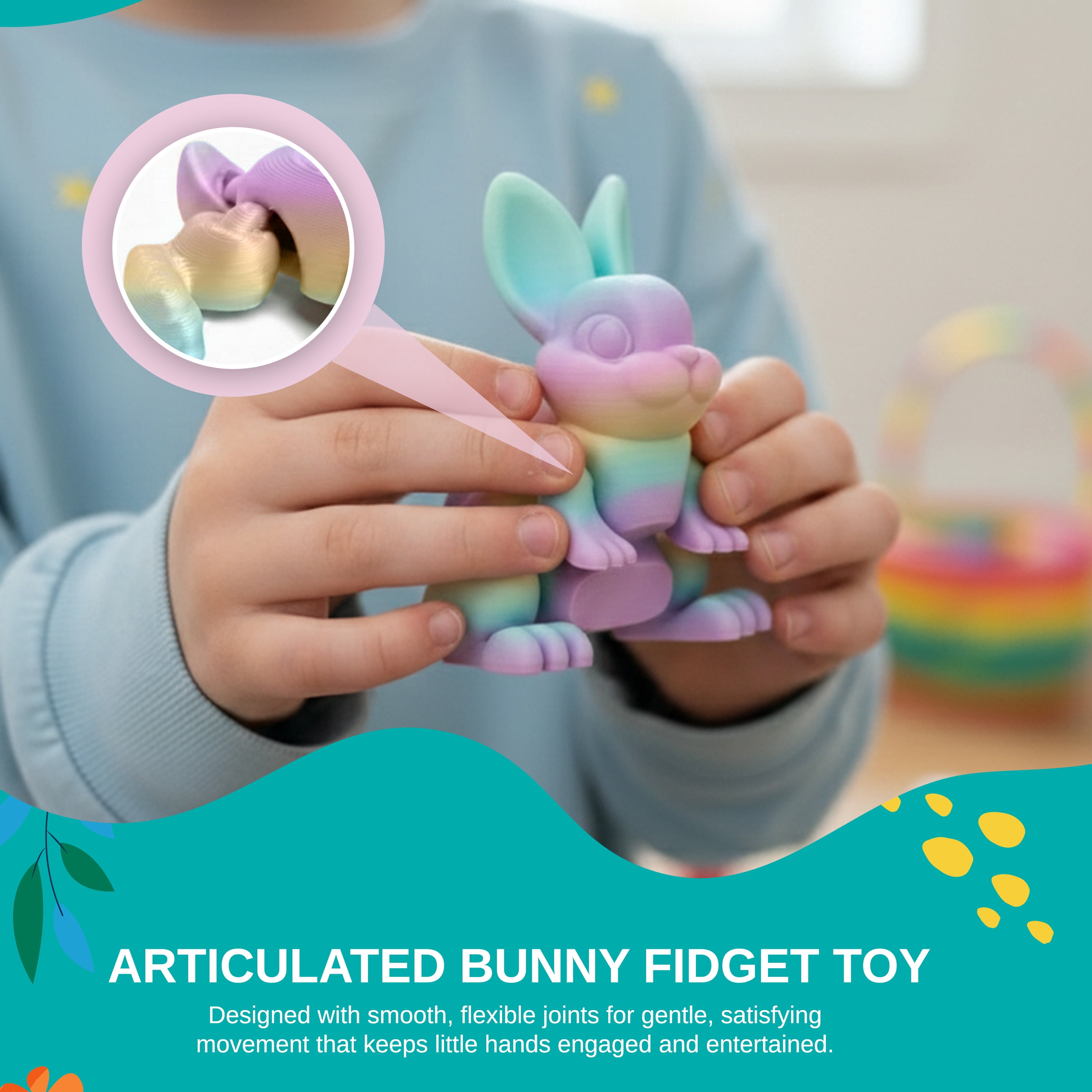 Sperric 3D Printed Bunny Surprise Eggs, 4.3” Prefilled Easter Egg with Articulated Bunny Fidget Toys, Easter Egg Toy Basket Stuffers for Kids, 2-Pack