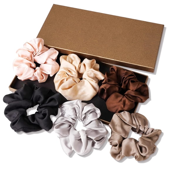 Scrunchies, Satin Hair Ties, Big Ponytail Holder with Elastic Bands -6 Pack