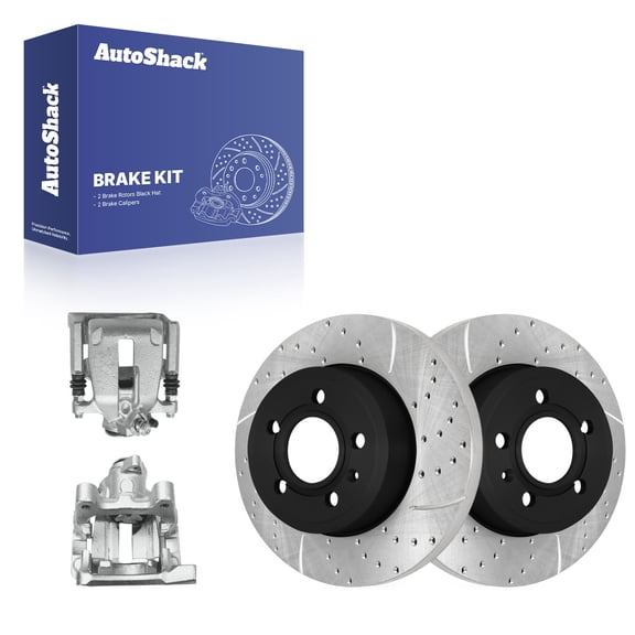 AutoShack Rear Solid Drilled & Slotted E-Coated Brake Rotors   Calipers 4-PC Brake Kit Replacement for 2009 Audi A4 Quattro 2009 Audi A4 ShadowGuard 11.33" (287.7 mm)