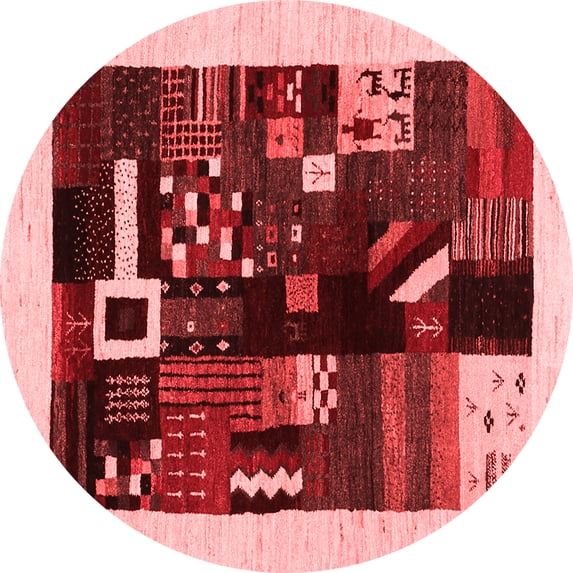 Ahgly Company Indoor Round Abstract Red Contemporary Area Rugs, 5' Round