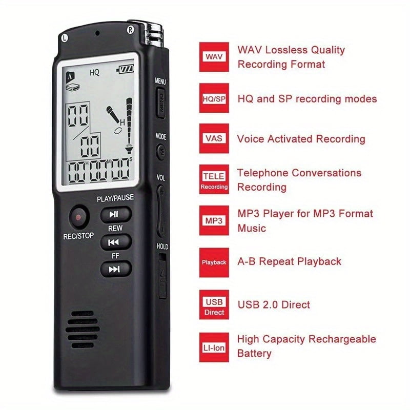 Digital Voice Recorder & MP3 Player, 16GB/32GB, 48H Record, Hi-Fi Sound, Built-in Mic, MP3 Support for Interviews, Speeches, Meetings