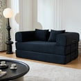 thumbnail image 5 of 59" Convertible Sleeper Sofa Bed with Pillow, Corduroy Folding Mattress Couch, Floor Sofa Lounge with Fixed-Shape Frame for Living Room Apartment, Black, 5 of 10