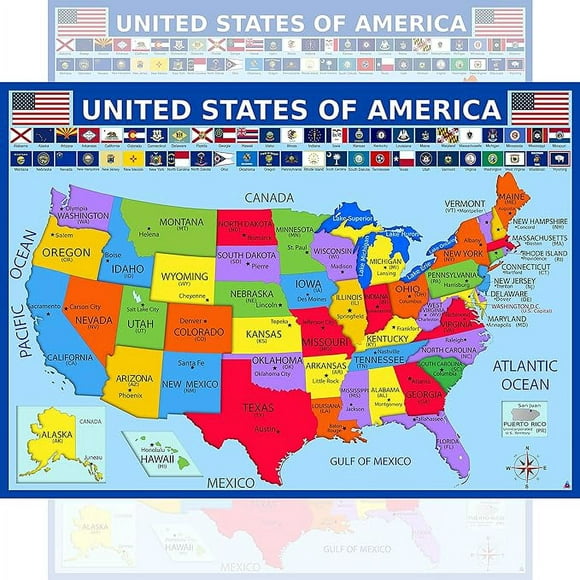 United States Map with State Flags Poster - Laminated 14x19.5 in. - Educational Poster, USA Map for Kids, Elementary Classroom Decorations, and Teacher Supplies