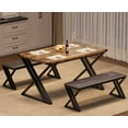 thumbnail image 1 of Rectangular Dining Table Set for 4, Farmhouse Table Set with 2 Upholstered Benches,3 Piece Dining Table Set for Restaurant, Apartment,Kitchen,Dining Room,Wooden Metal,Industrial Table, 1 of 6