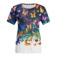 thumbnail image 5 of TSADFHJI Chandails en Molleton Femmes 2X Mode Femmes Col Rond Manches Courtes T-Shirts Vacances d'Été Blouse Imprimée Fleurs TTG Bleu, 5 of 5