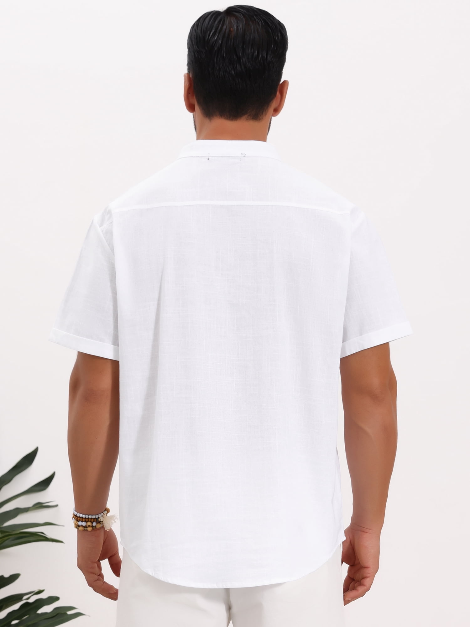 DARING DIVA Men's Solid Color Stand Collar Short Sleeve Henley Shirts 2XL White