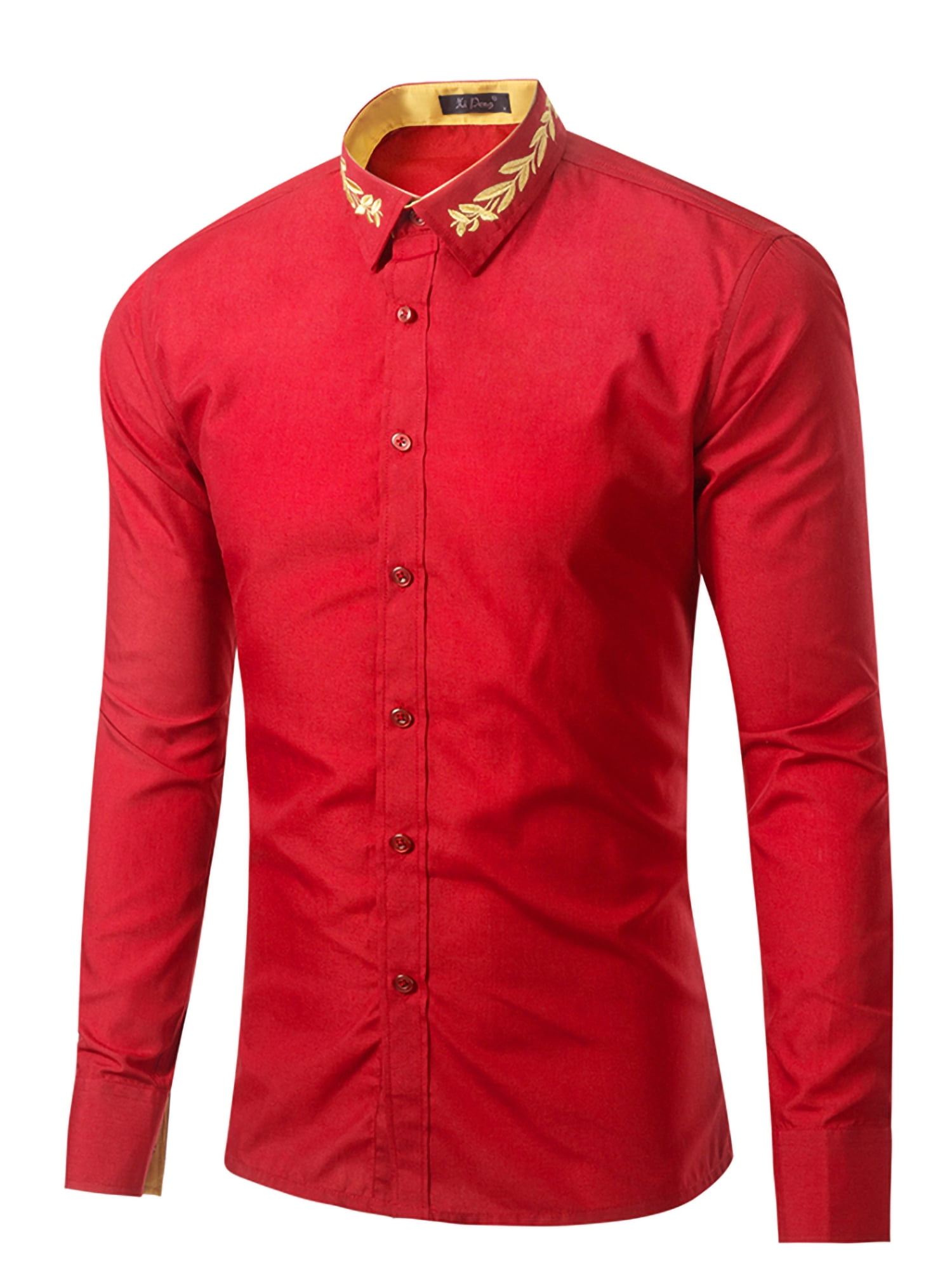 DressU Mens Stylish Silm Fit 3/4 Sleeve Peaked Collar Uniform Longshirt