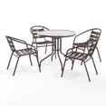 thumbnail image 2 of Flash Furniture 31.5'' Round Glass Top Metal Table with 4 Bronze Aluminum Slat Stack Chairs, 2 of 13