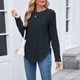 thumbnail image 5 of ManxiVoo Women's Long Sleeve Knit Top Crew Neck Side Split Hem Casual Loose Fit Button Detail Comfortable Fall Fashion Tee L Size Black, 5 of 9