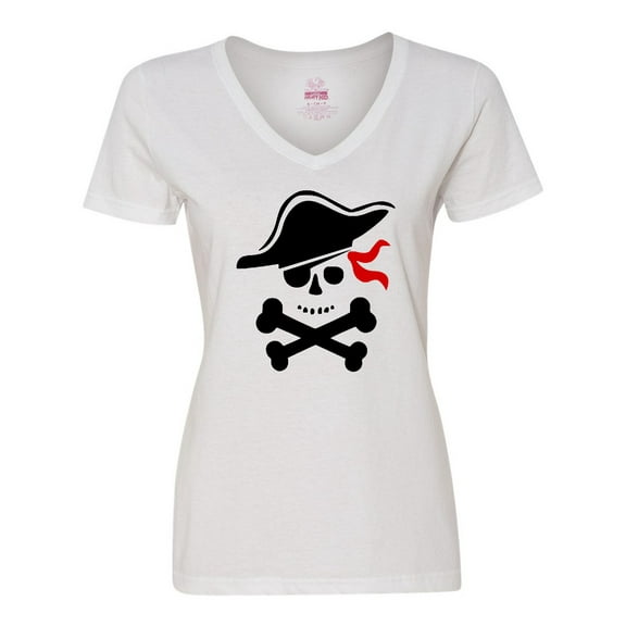 Inktastic Pirate Skull and Cross Bones Women's V-Neck T-Shirt