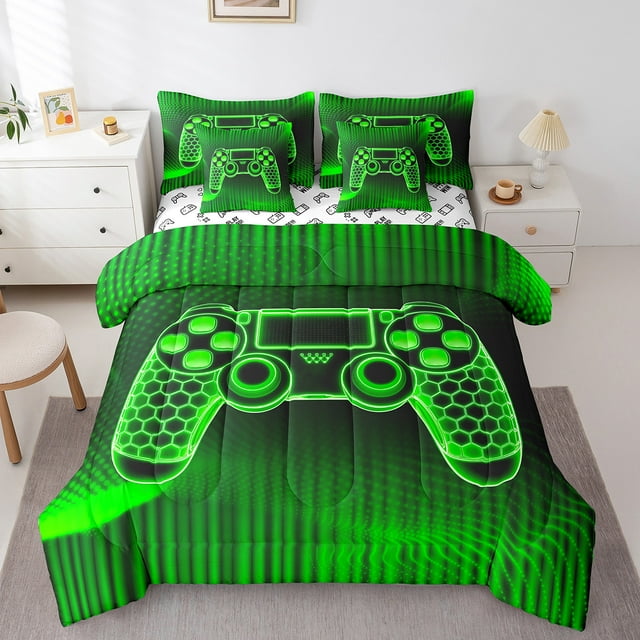 Erosebridal Literie Gaming pour Garçons Taille Simple, Lit Géométrique Rayé en Sac Taille Simple, Décoration de Chambre Gaming Moderne, Réversible