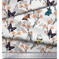 thumbnail image 2 of Soimoi White Rayon Crepe Fabric Flower & Butterfly Decor Fabric Printed BTY 46 Inch Wide, 2 of 5