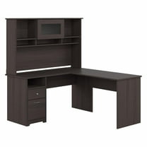 Cabot 60W L Shaped Computer Desk with Hutch in Heather Gray - Engineered Wood