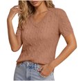 thumbnail image 3 of AHTJRT Women's Sweater Short Sleeve V Neck Lightweight Cable Knit Spring Summer Breathable Work Business Casual Pullover Tops Rose Gold XXL, 3 of 7