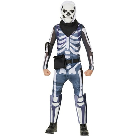 Kids' Fortnite Skull Trooper Halloween Costume Jumpsuit (with 5 Accessories) - M