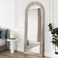 thumbnail image 3 of POSHIONS 65"x22" Arched Floor Mirror Wood Frame Full Length Wall-Mounted Mirror, Weathering White, 3 of 5