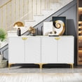 thumbnail image 3 of Glavbiku White 2-Door Sideboard with Curve Line Door,Gold Handle - Living Room Accent Cabinet,31.4"L, 3 of 15