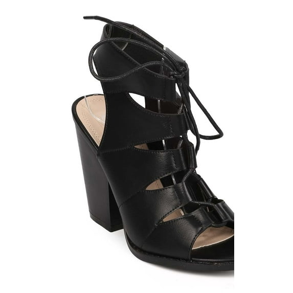 New Women Nature Breeze Webber-02 Leatherette Gilly Tie Block Heel Sandal Size