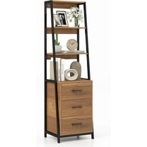 LOKO Industrial Ladder Bookshelf, Freestanding 4-Tier Bookcase with 3 Drawers & Metal Frame, 69” Tall Wooden Storage Organizer for Living Room, Office, Study Room & Entryway (Brown)