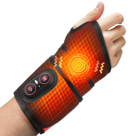 Pastsky Wrist Heating Pad Wrap, Cordless Wrist Massager with 3 Heat & Vibration Levels, Red Light Wrist Strap for Relaxation
