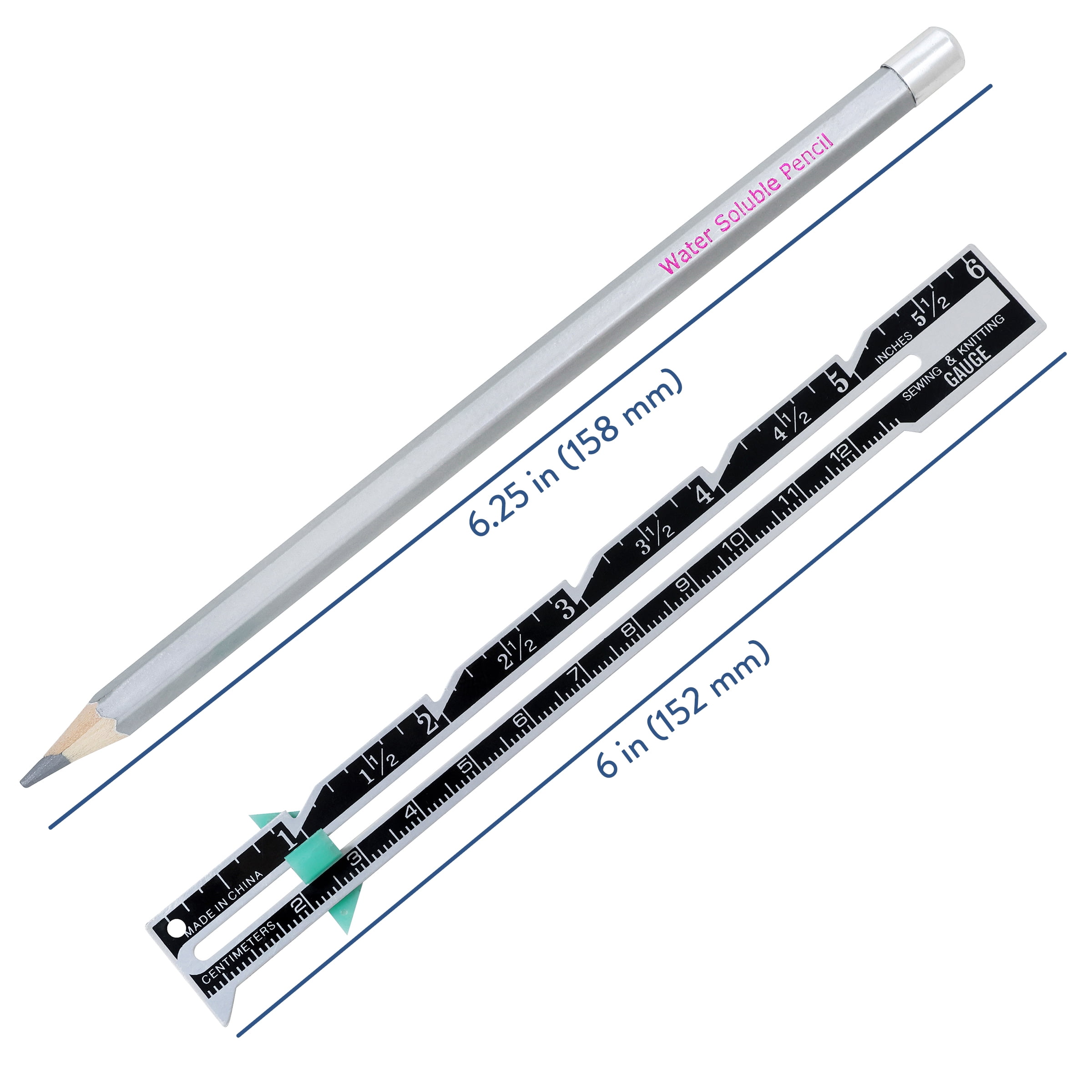 Hello Hobby 6-Inch Sewing Gauge and Fabric Marking Pencil Set