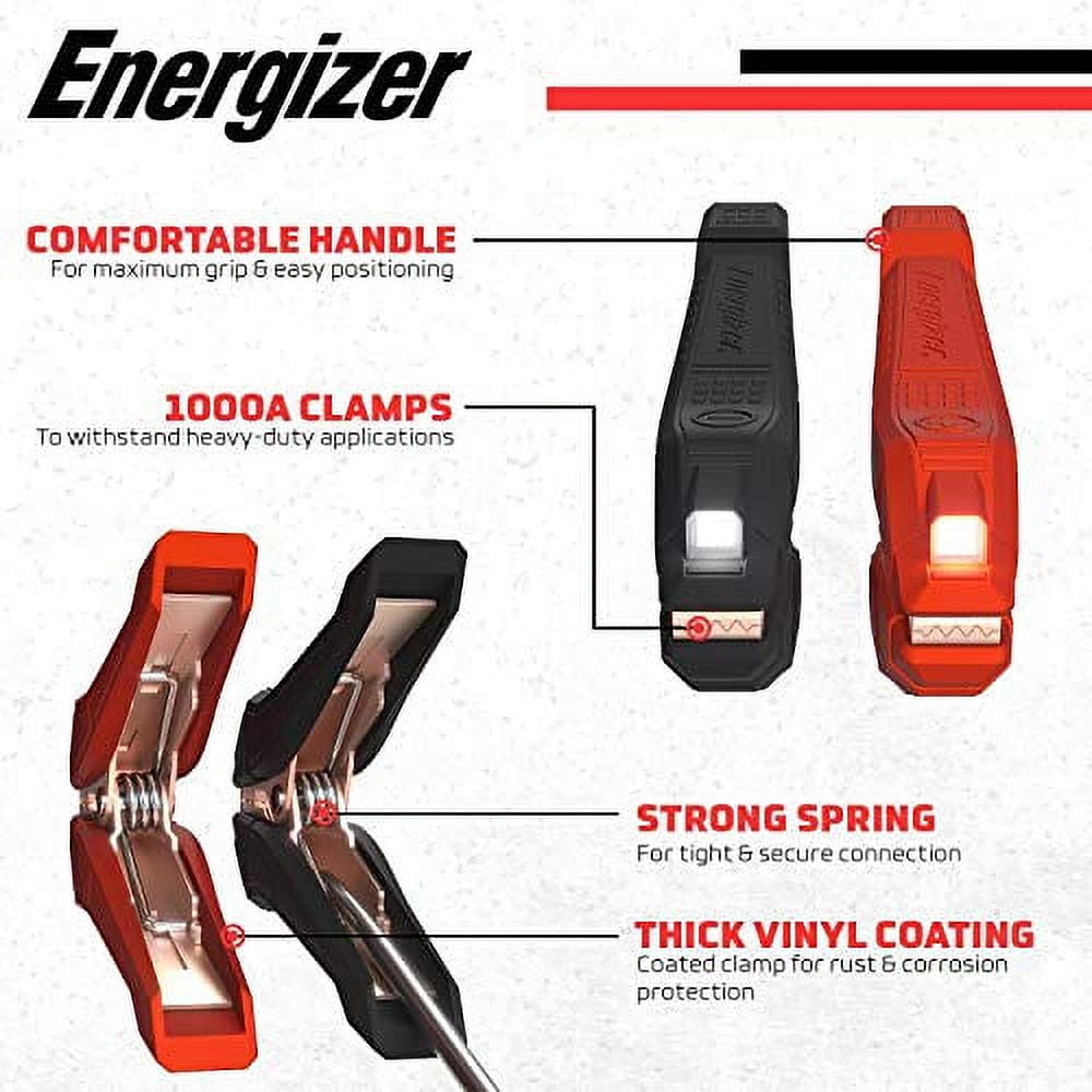 Energizer Jumper Cables for Car Battery with Built-in LED Lights, Heavy Duty Automotive Booster Cables for Jump Starting Dead or Weak Batteries - Carrying Bag Included (16-Feet (4-Gauge)