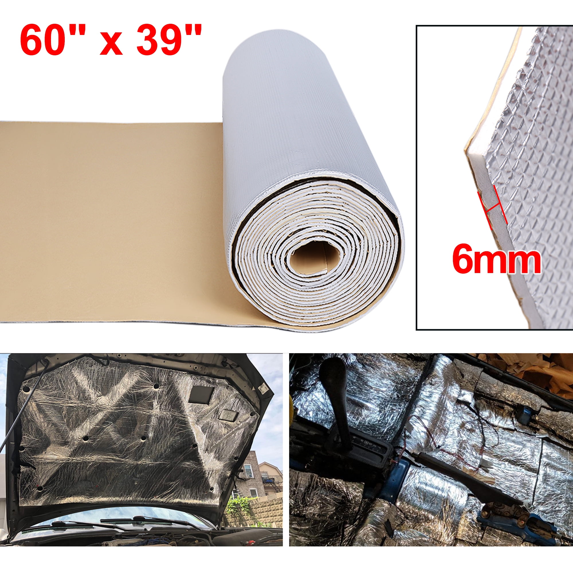 236mil Automotive Car Hood Heat Sound Deadener Insulation Mat 60" x 39