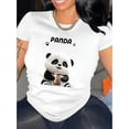 thumbnail image 1 of 1 Pce T-Shirt Imprimé Panda Mignon pour Femmes, Col Rond Décontracté Manches Courtes, Mode Tendance Polyester Tricoté, Motif Animal Moyen Extensible, Chemise d'Été Confortable Toutes Saisons Fête des Pères, Fête des Mères, 1 of 6