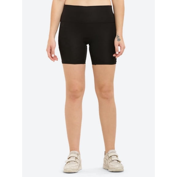 Flingr Poly Spandex Women Sport Shorts for Active Wear| Regular Fit for Workout Wear (Medium, Black)