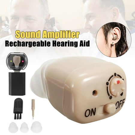 Rechargeable Mini Hearing Aids Adjustable Tone In visible In Ear Digital Sound Amplifier Kit Volume Voice Assisted Listening Device W/ Background Noise
