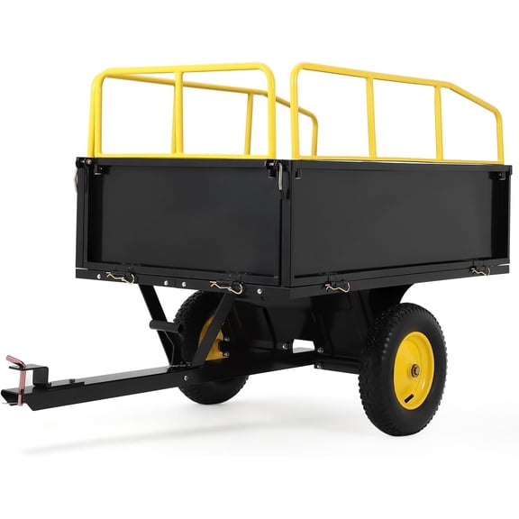 QinaQin Trailer Tow Behind Dump Cart,750Lbs 17 Cubic Feet,Heavy Duty Yard Garden Trailer Pull Behind Dump Trailer,Yellow