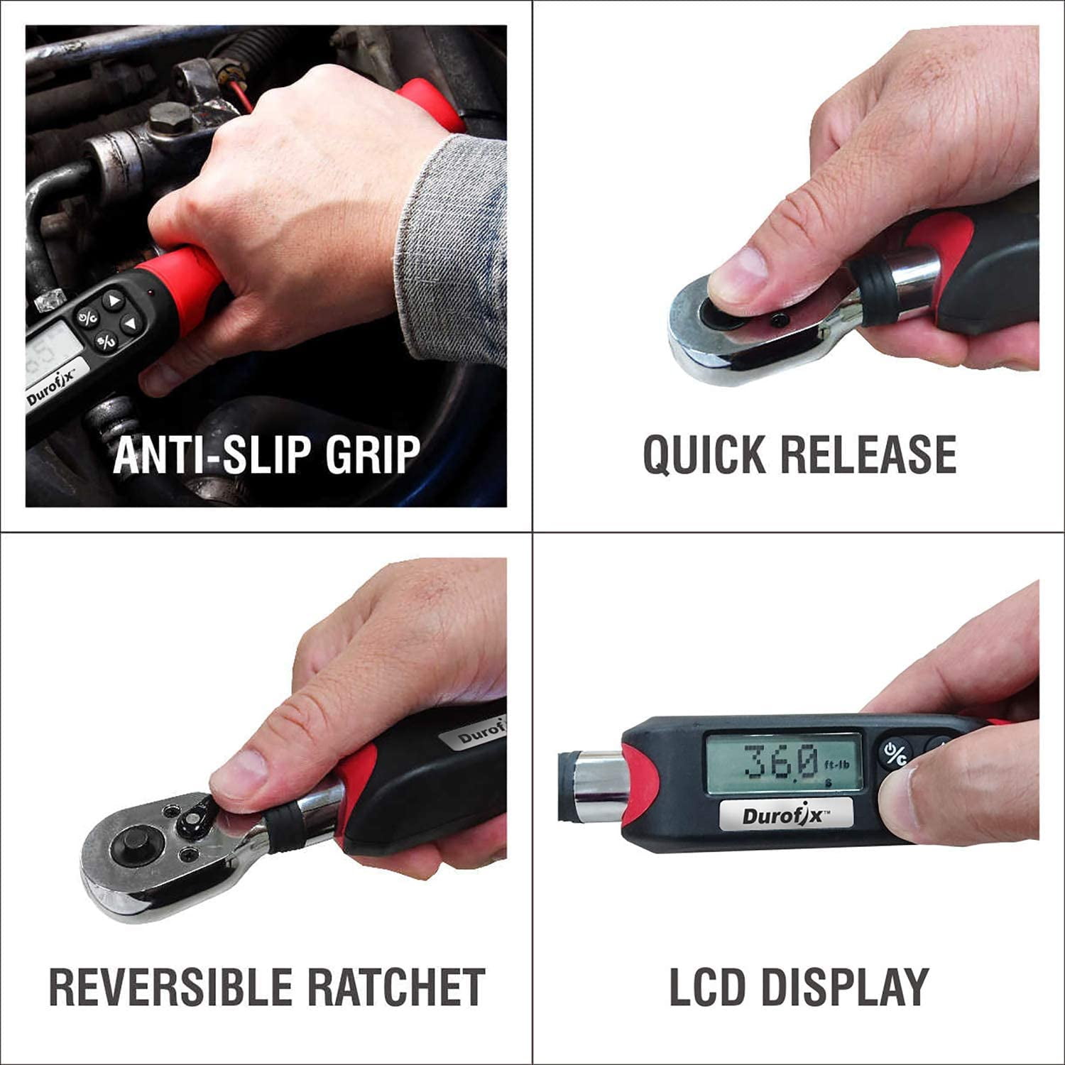 Durofix RM601-3 3/8” (3.7 to 37 ft-lbs.) Digital Torque Wrench Kit with Sockets, Buzzer & LED Flash Notification – ISO 6789 Standards with Certificate of Calibration