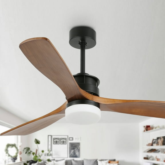 Bella Depot 52" Black Natural Wood Ceiling Fan with Dimmable LED Light, Reversible Blades, Remote Control