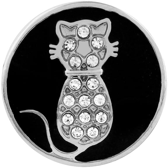 Snap Jewelry 18MM Cat Shadow Rhinestone Ginger Charm with Black Enamel Background