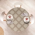 thumbnail image 4 of Ambesonne Geometric Fitted Round Tablecloth, Simple Grid Stripes Print, 36"- 40" Diameter, Warm Taupe Champagne, 4 of 5