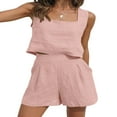 thumbnail image 3 of Tenues 2 Pcs pour Femmes Ensembles Assortis Shorts en Lin Crop Tops Vêtements Tendance Été 2023, 3 of 6
