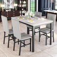 thumbnail image 5 of 4-Person Dining Set: Modern Marble-Effect Dining Table with 4 PU Leather Upholstered Chairs. Kitchen dining furniture suitable for kitchens, dining rooms, and apartments., 5 of 7