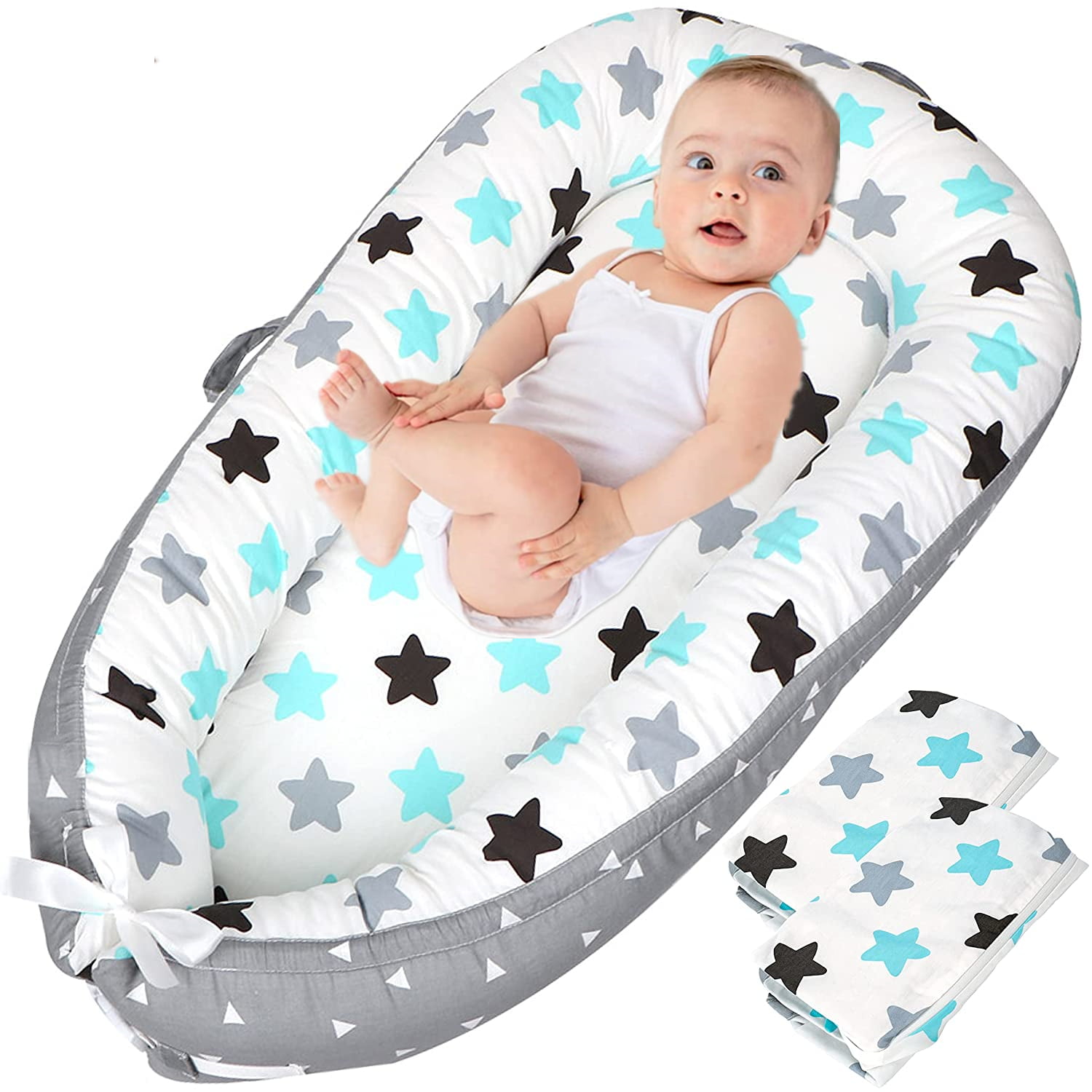 Portable Ultra Soft Breathable Newborn Lounger Crib Reversible Infant Lounger Bed Baby Nest Lounger Co-Sleeping for Baby Shower Gift for 0-12 Months Baby 