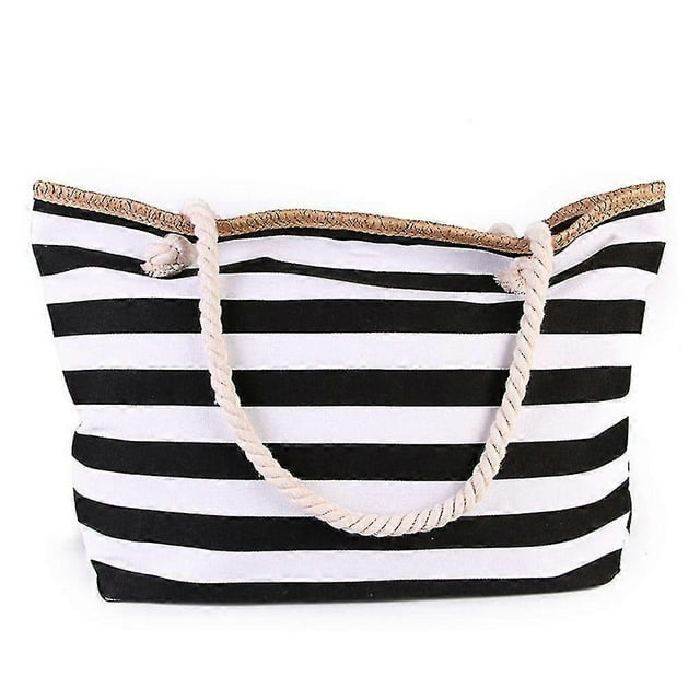 Women Men Beach Bag - Outdoor Travel Shopping Tote Bag With Zipper, Swim Pool Striped Beach Tote Gifts