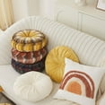 thumbnail image 3 of Nvzi-a Plaid Throw Pillows Round Pleated Soft Comfy Chair Seat Cushion (Coffee, Diameter 16"), 3 of 4