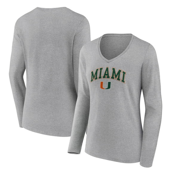 Women's Gray Miami Hurricanes Campus Long Sleeve V-Neck T-Shirt