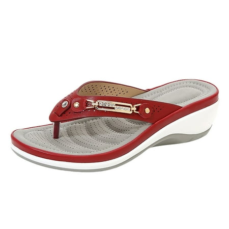 

Ediodpoh Women Summer Solid Color on Casual Open Toe Wedges Soft Bottom Breathable Slippers Shoes Sandals Slippers for Women Red 6.5