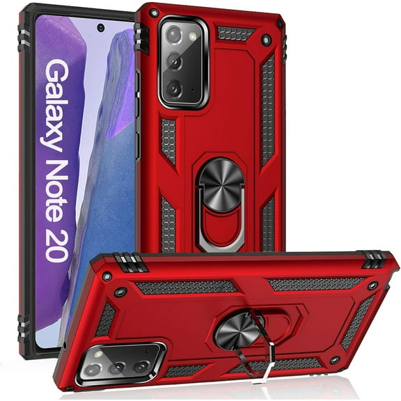 Note 20 Case,Samsung Note 20 Case, Military Grade Protective Galaxy Note 20 Cases Cover with Ring Car Mount Kickstand for Samsung Galaxy Note 20/Note 20 5G - Red