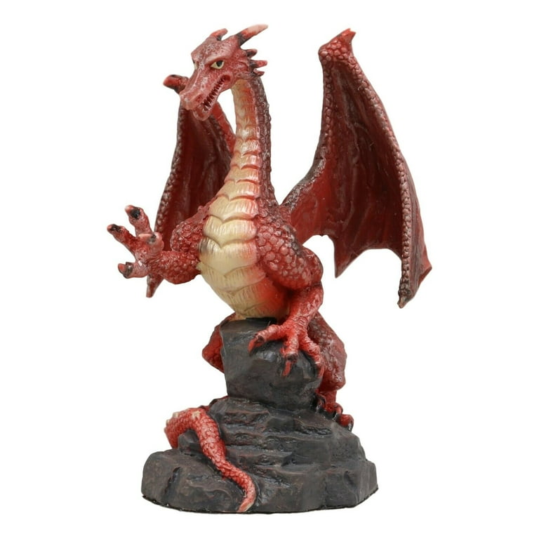 Ebros Whimsical Red Lava Dragon Climbing On Volcanic Rock Statue