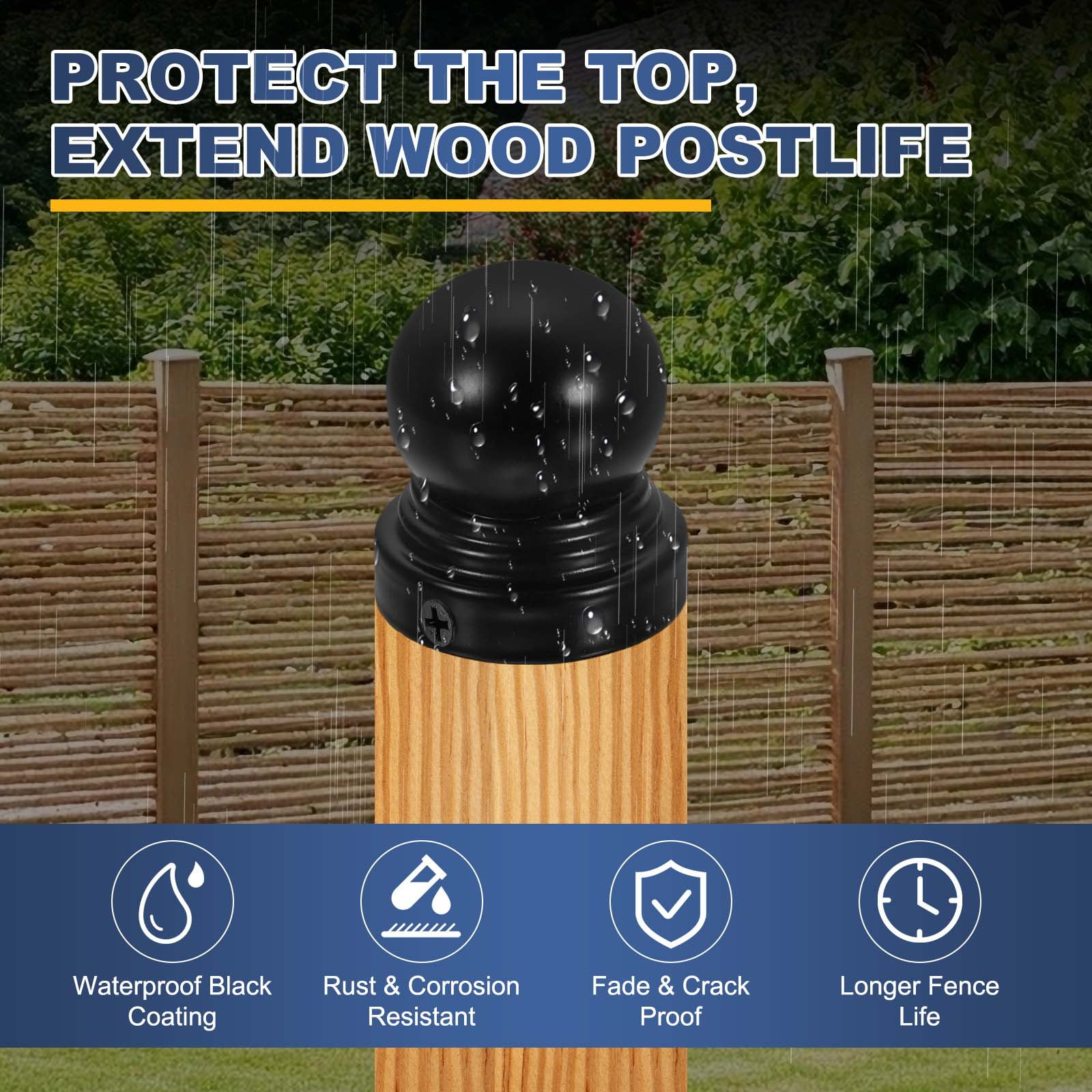 Uxcell 2Pcs 3.5" Dia Fence Post Caps, Waterproof Ball Top Dome Iron Post Cap Cover with Screw Fit for Outdoor Round Metal Wood Fence Deck Mailbox Patio, Black
