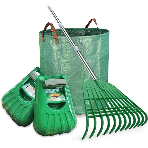 Gardzen Large Leaf Scoop & 12 Tines Gardening Leaf Rake Set, Comes with 72 Gallon Garden Bag