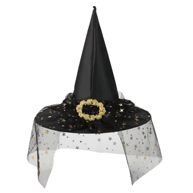 Sombreros de Halloween, sombrero de encaje de bruja, sombrero ancho acorralado para fiesta de festival, sombrero de poliéster para mujer