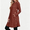 thumbnail image 5 of Women's Knit Dress Long Sleeve Casual Crew Neck Tunic Dresses with Pockets Button Side Fall Winter Trendy Outfits Red XXL(XXL), 5 of 9