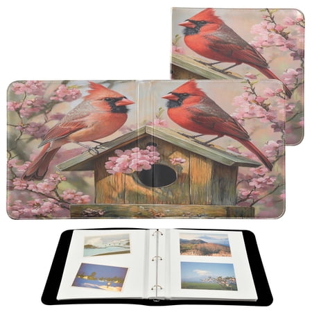 WOBOGO Spring Cardinal Bird Photo Albums 20 Pages Large Capacity DIY Self-adhesive Page PU Leather Cover for Family Wedding Anniversary Baby Vacation Photos 24×11.8in