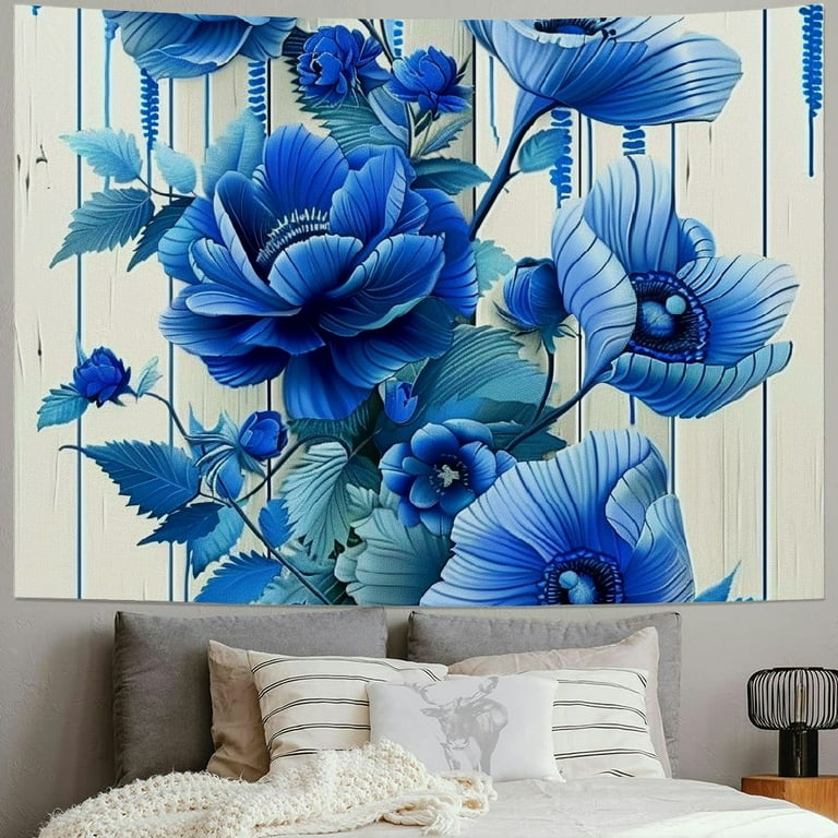 BCIIG Blue Flowers Leaves Tapestry Wall Hanging Unique Style for Home Decor Graphic Tapestries for Living Room Bedroom Apartment Farmhouse Dorm 4 Sizes Available 40x30inch Walmart